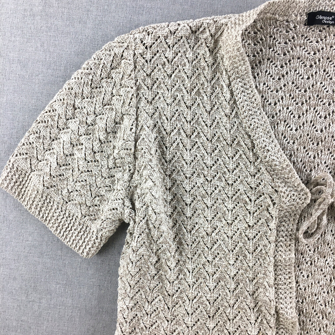 Glimpse Design Womens Cardigan Sweater Size M Grey Short Sleeve Knit