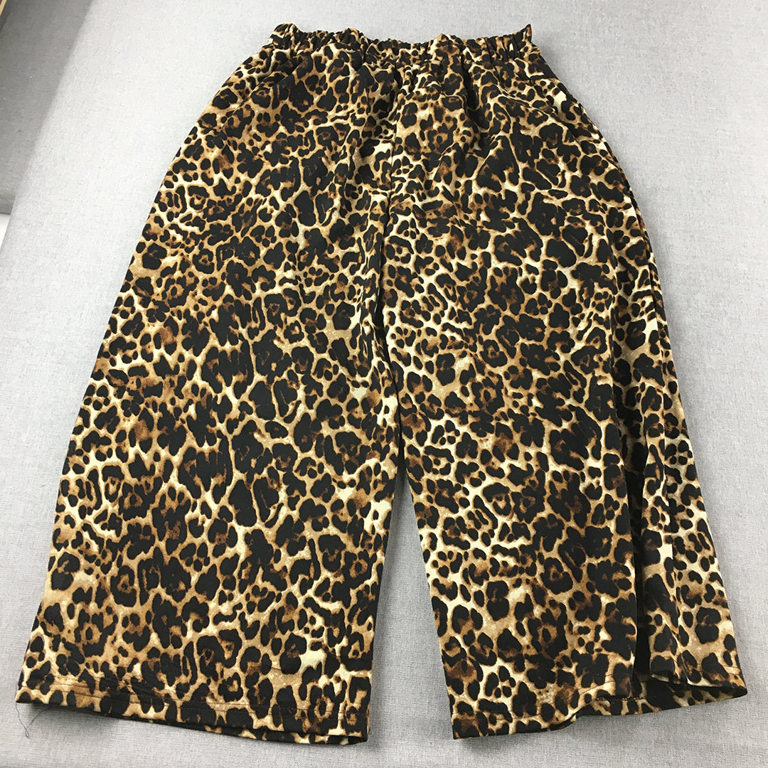 Miss Valley Womens Pants Size 12 Brown Wide Leg Leopard Print Stretch