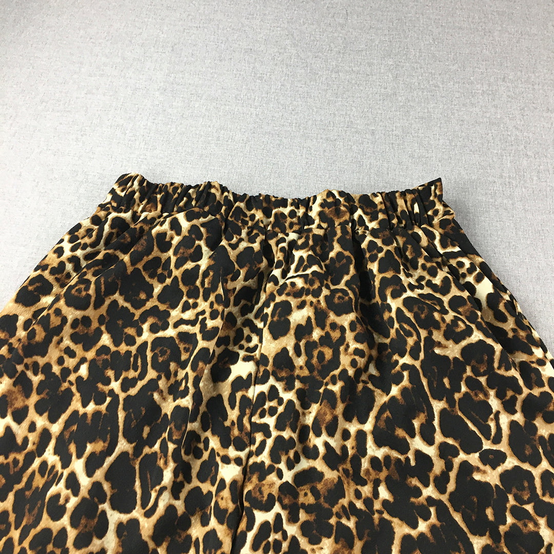 Miss Valley Womens Pants Size 12 Brown Wide Leg Leopard Print Stretch