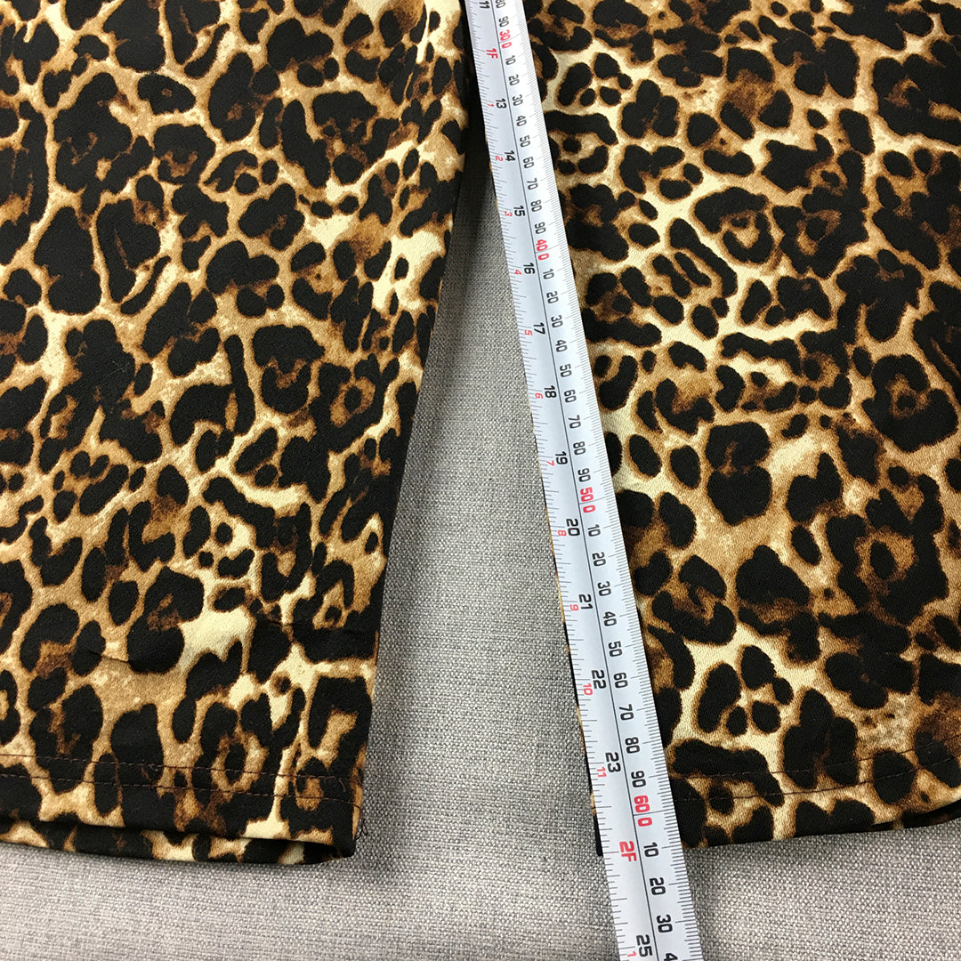 Miss Valley Womens Pants Size 12 Brown Wide Leg Leopard Print Stretch