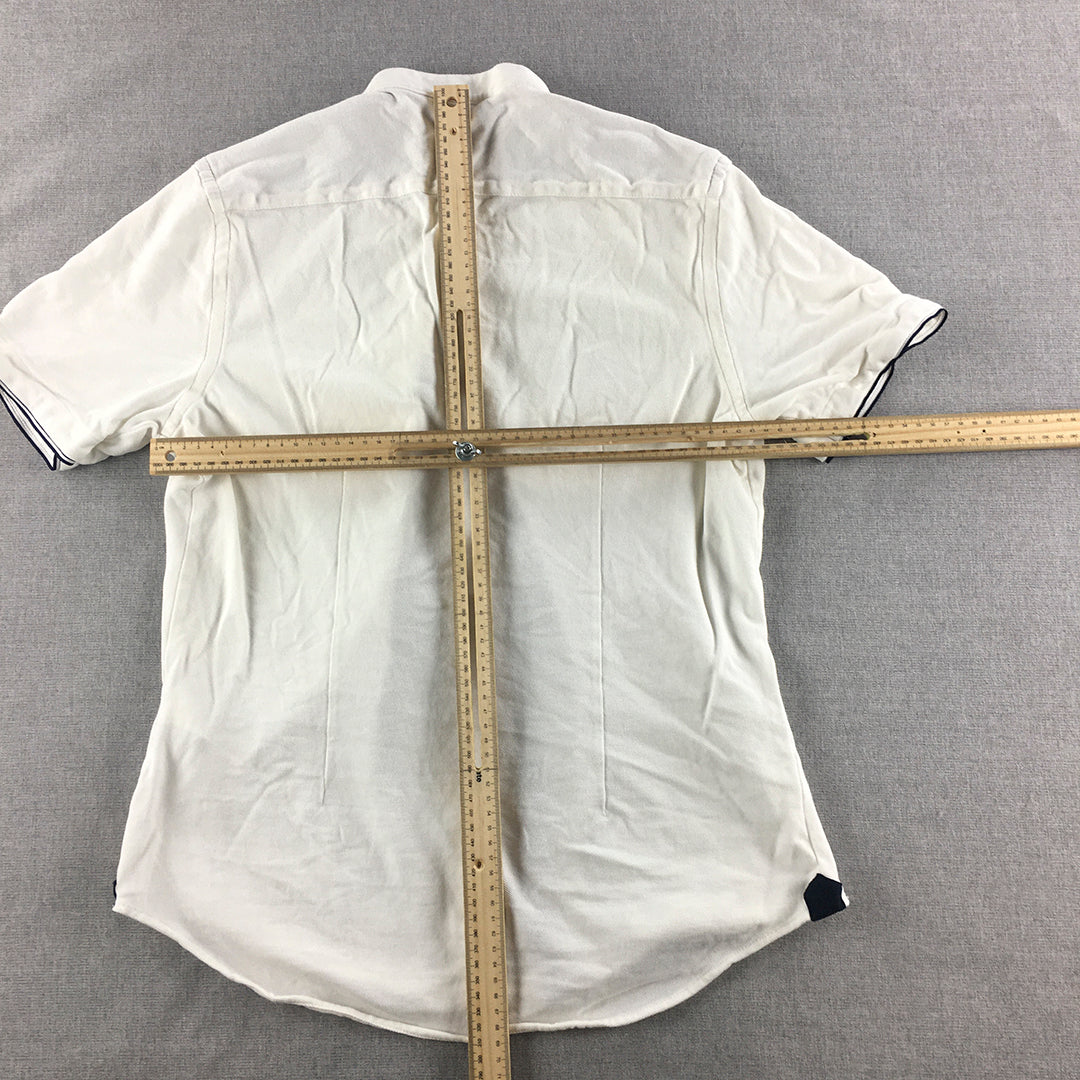 Zara Mens Shirt Size M White Short Sleeve Button-Up Slim Fit Collared