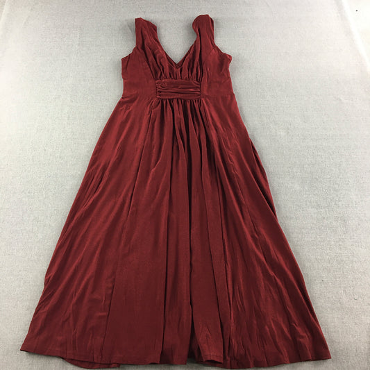 ADM Womens Dress Size L Red Pleated A-Line Midi V-Neck Sleeveless