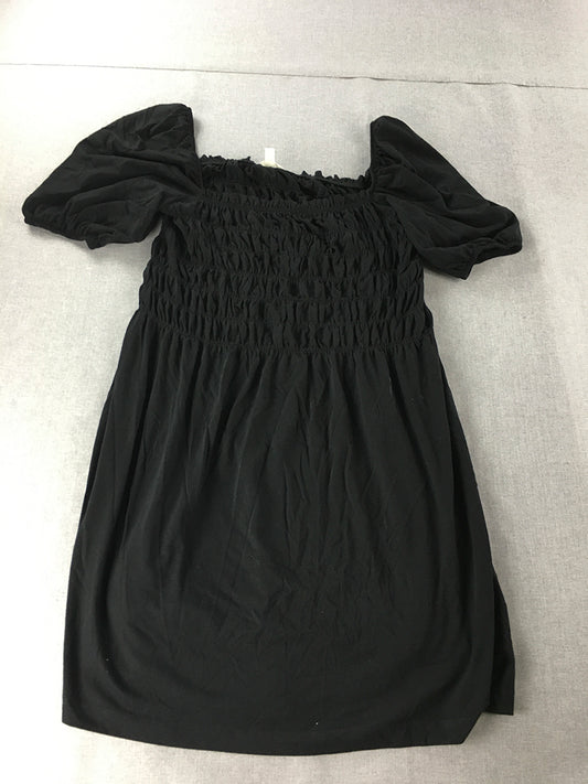 H&M Womens Mini Dress Size 10 Black Short Sleeve Rectangle Neckline