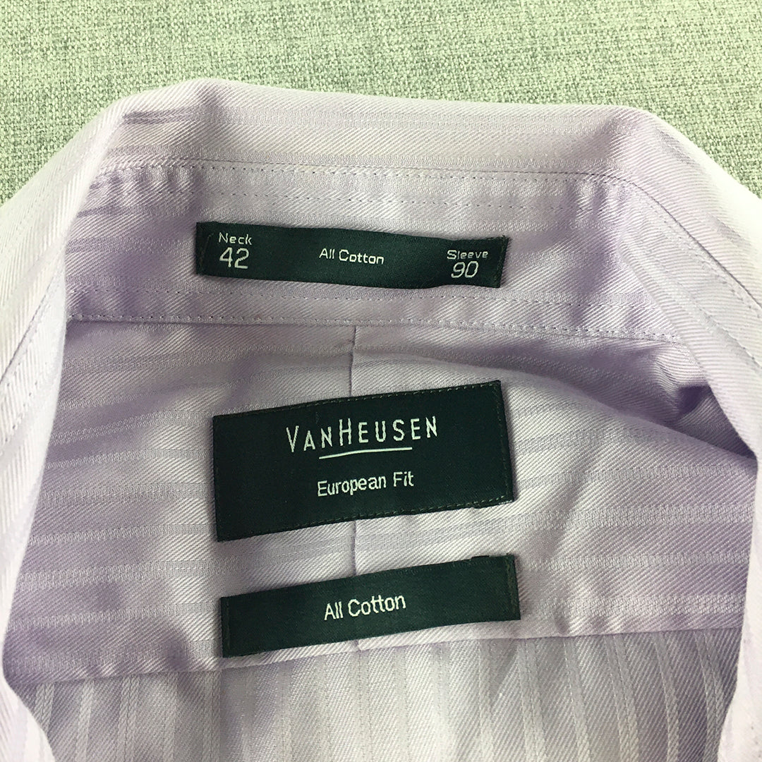 Van Heusen Mens Shirt Size M Purple Striped Long Sleeve Button-Up Collared