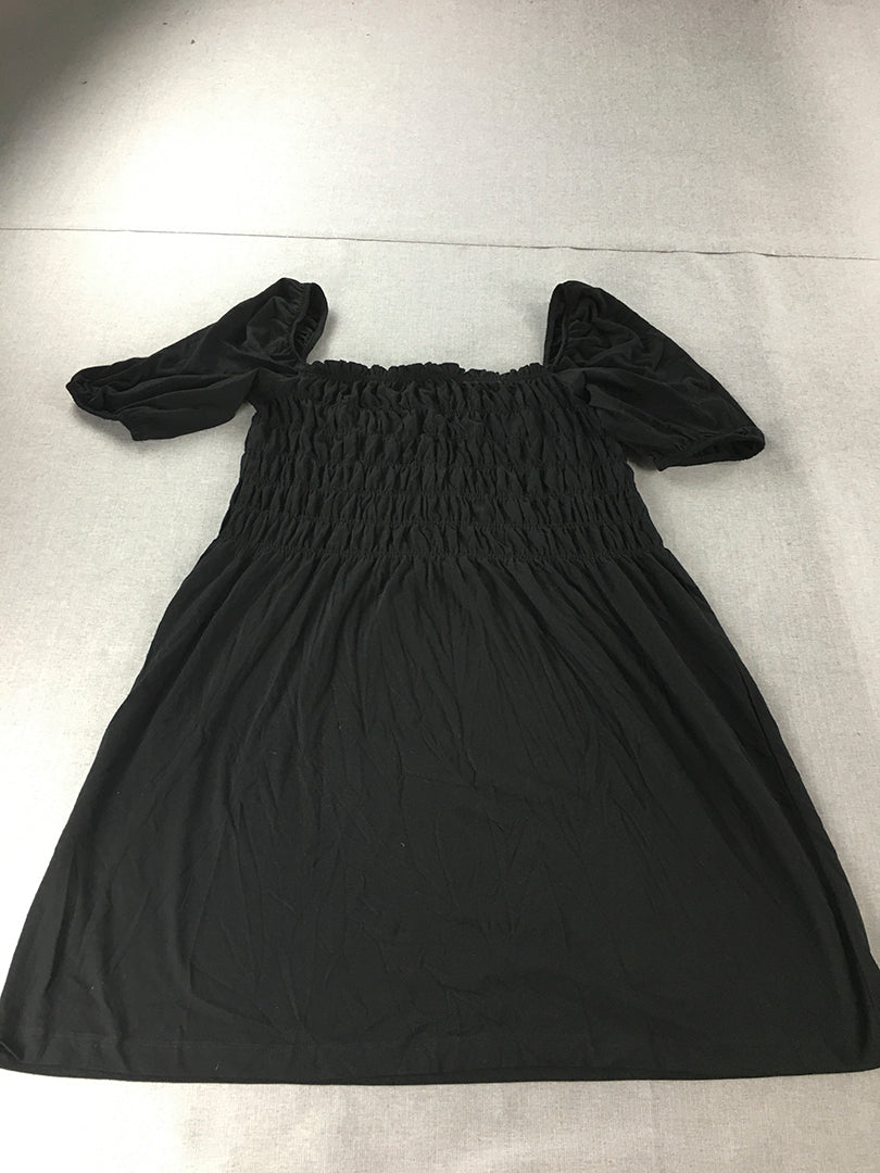 H&M Womens Mini Dress Size 10 Black Short Sleeve Rectangle Neckline