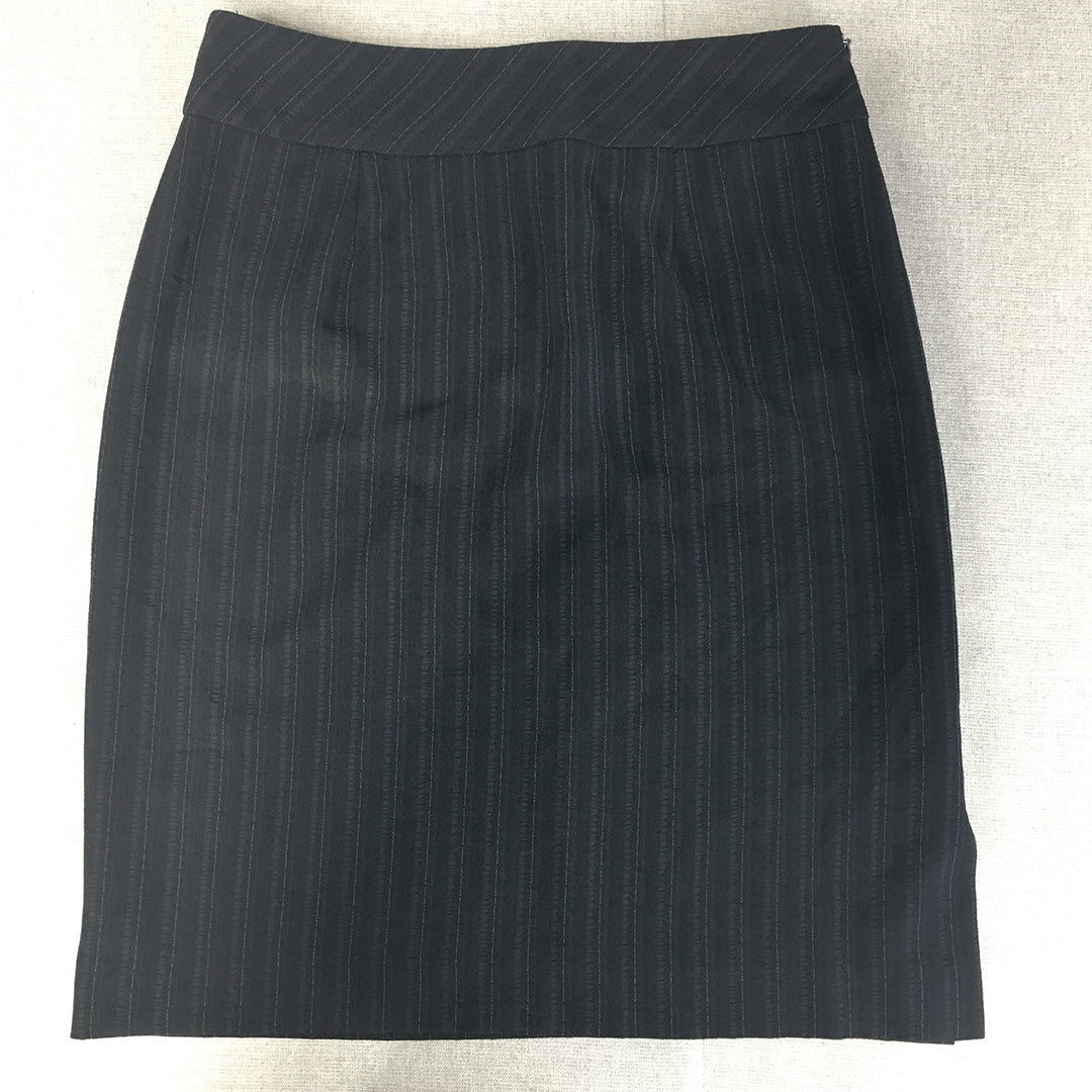 Miyako Finest Ladies Wear Womens Pencil Skirt Size 13 Navy Blue Striped Midi