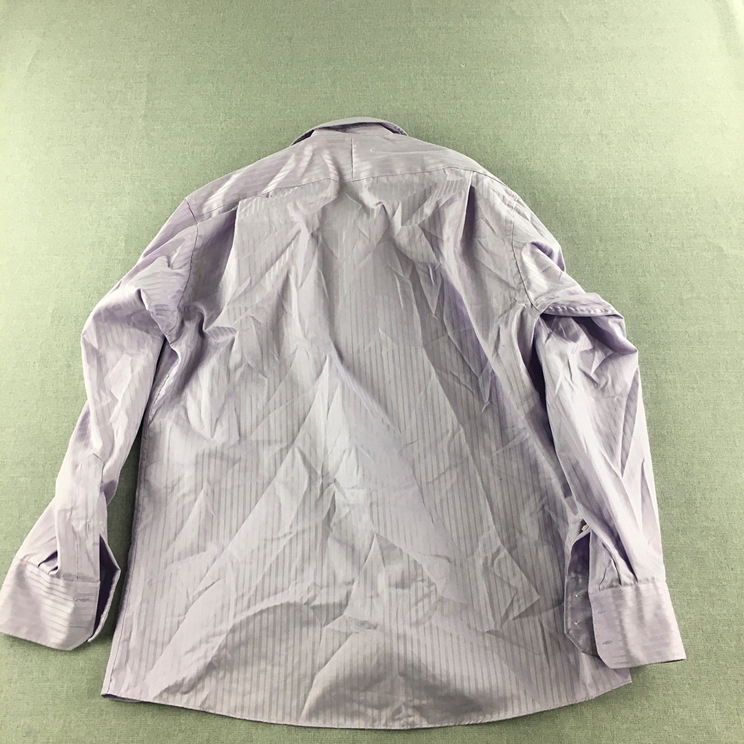 Van Heusen Mens Shirt Size M Purple Striped Long Sleeve Button-Up Collared