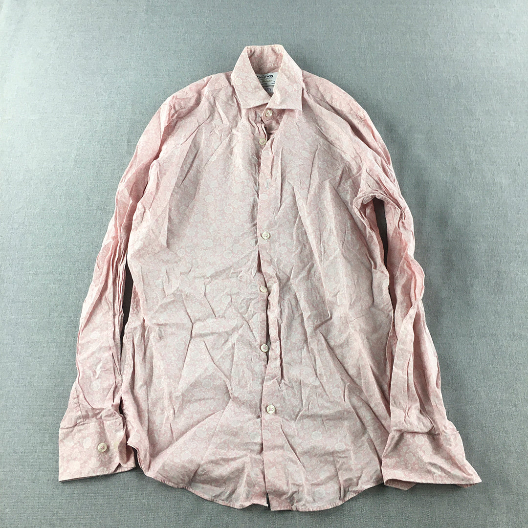 TM Lewin Womens Shirt Size S Pink Floral Long Sleeve Button-Up Collared