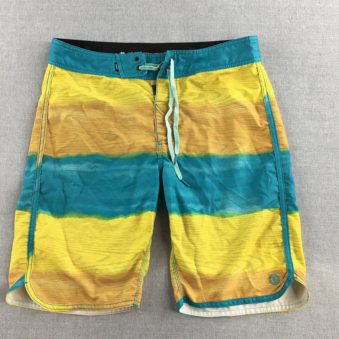 Element Mens Board Shorts Size 31 Yellow Blue Striped Drawstring Boardies