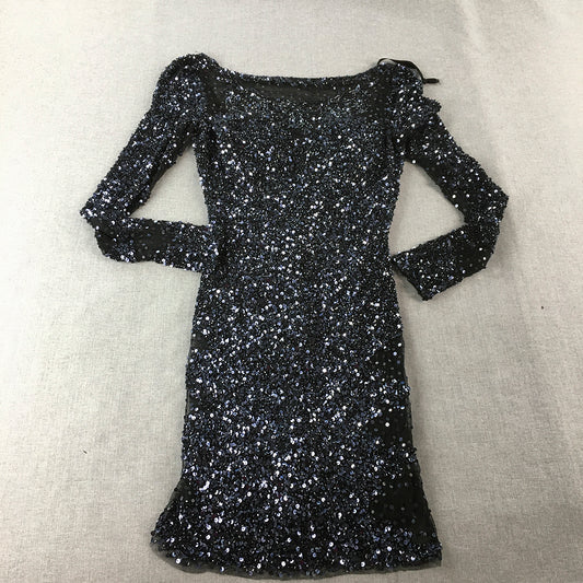 Cassandra Store Womens Cocktail Dress Size 4 Purple Sequin Stretch Mini Event