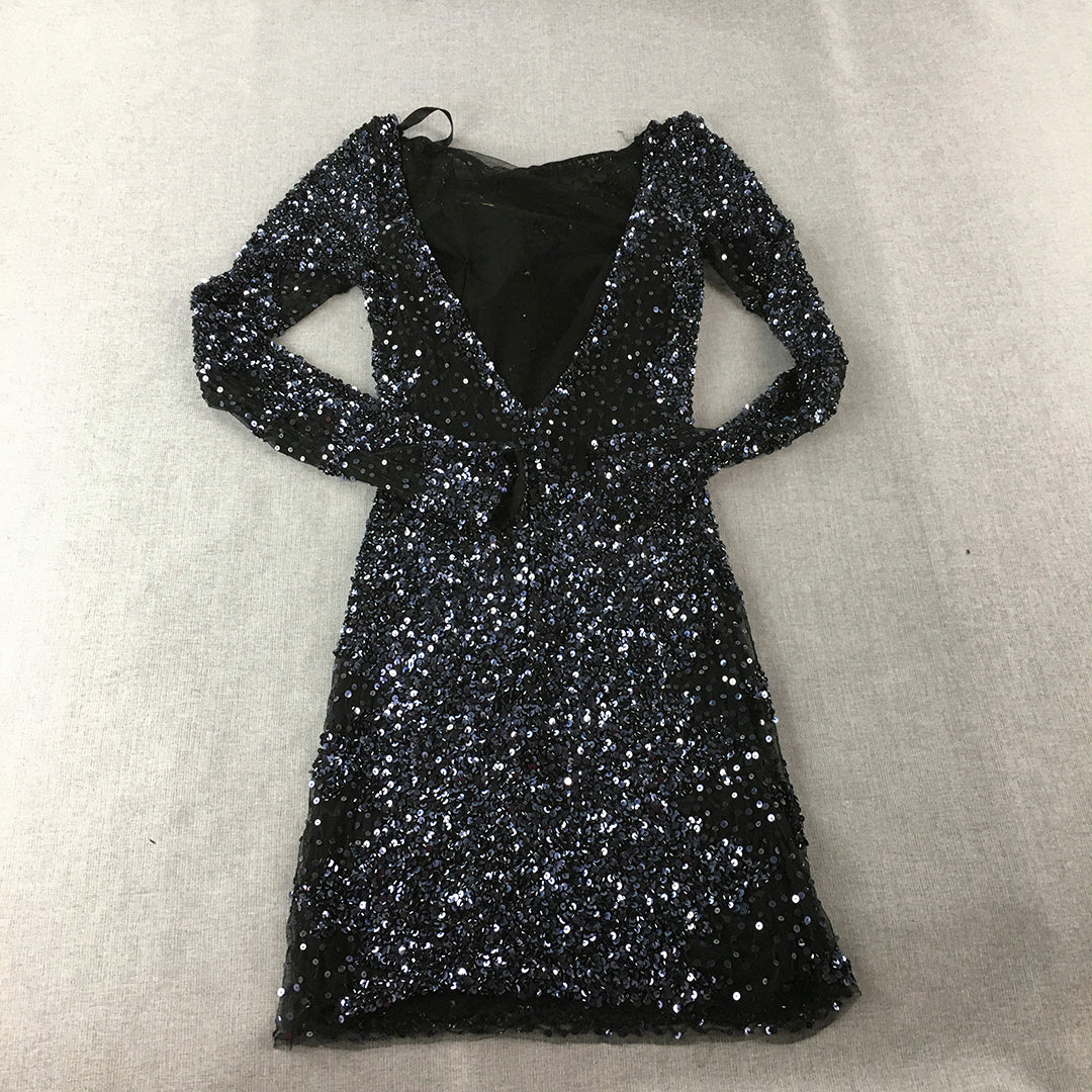 Cassandra Store Womens Cocktail Dress Size 4 Purple Sequin Stretch Mini Event