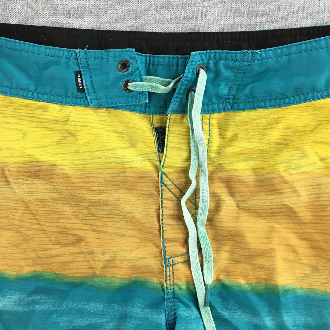 Element Mens Board Shorts Size 31 Yellow Blue Striped Drawstring Boardies