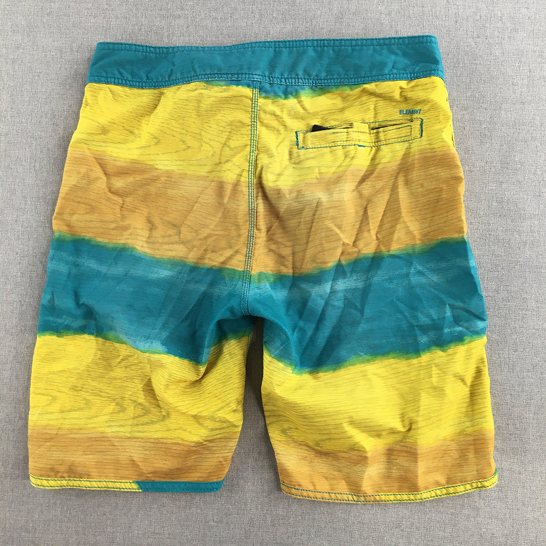 Element Mens Board Shorts Size 31 Yellow Blue Striped Drawstring Boardies