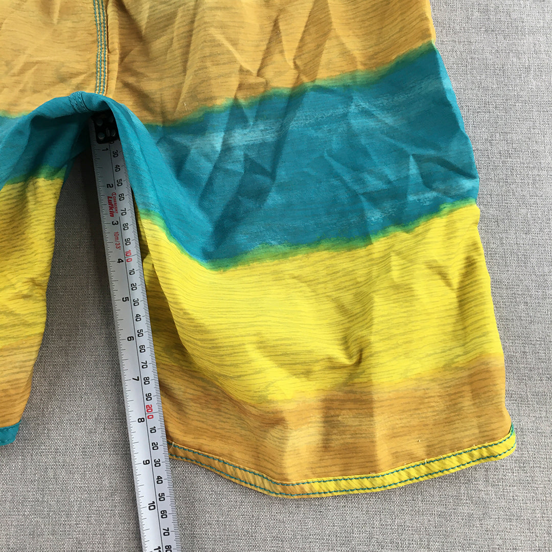 Element Mens Board Shorts Size 31 Yellow Blue Striped Drawstring Boardies