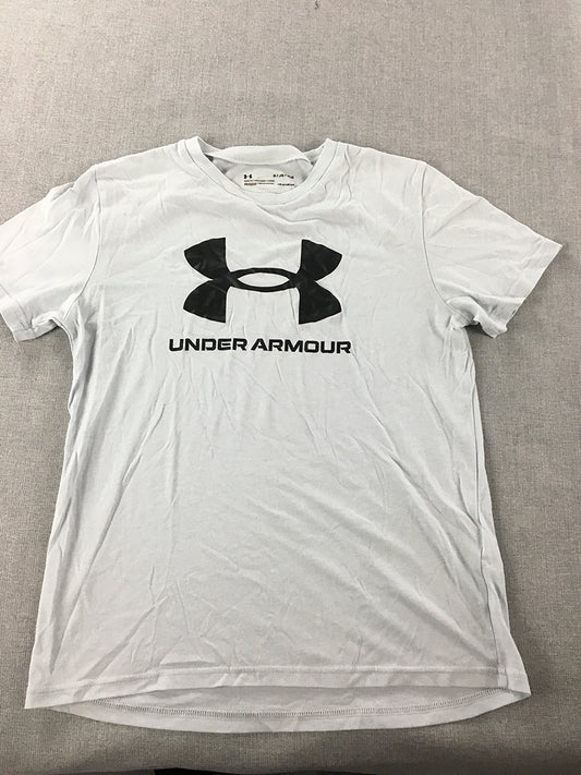 Under Armour Kids Boys T-Shirt Youth Size L Grey Big Logo Short Sleeve Top