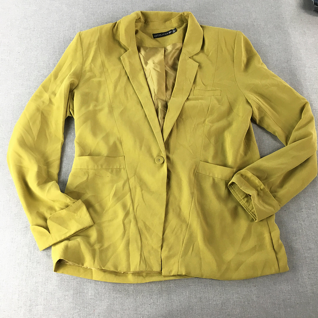 Otto Mode Womens Blazer Jacket Size 14 Yellow Button Collared Coat