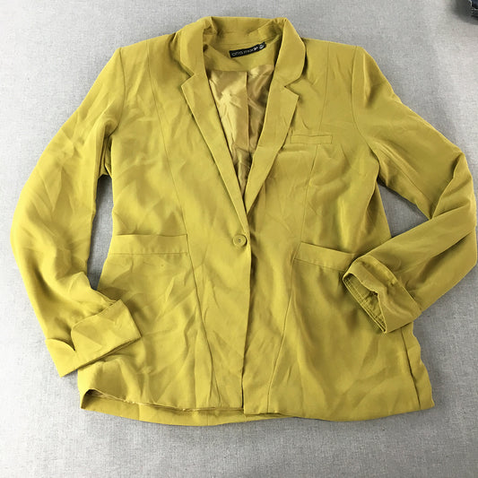 Otto Mode Womens Blazer Jacket Size 14 Yellow Button Collared Coat