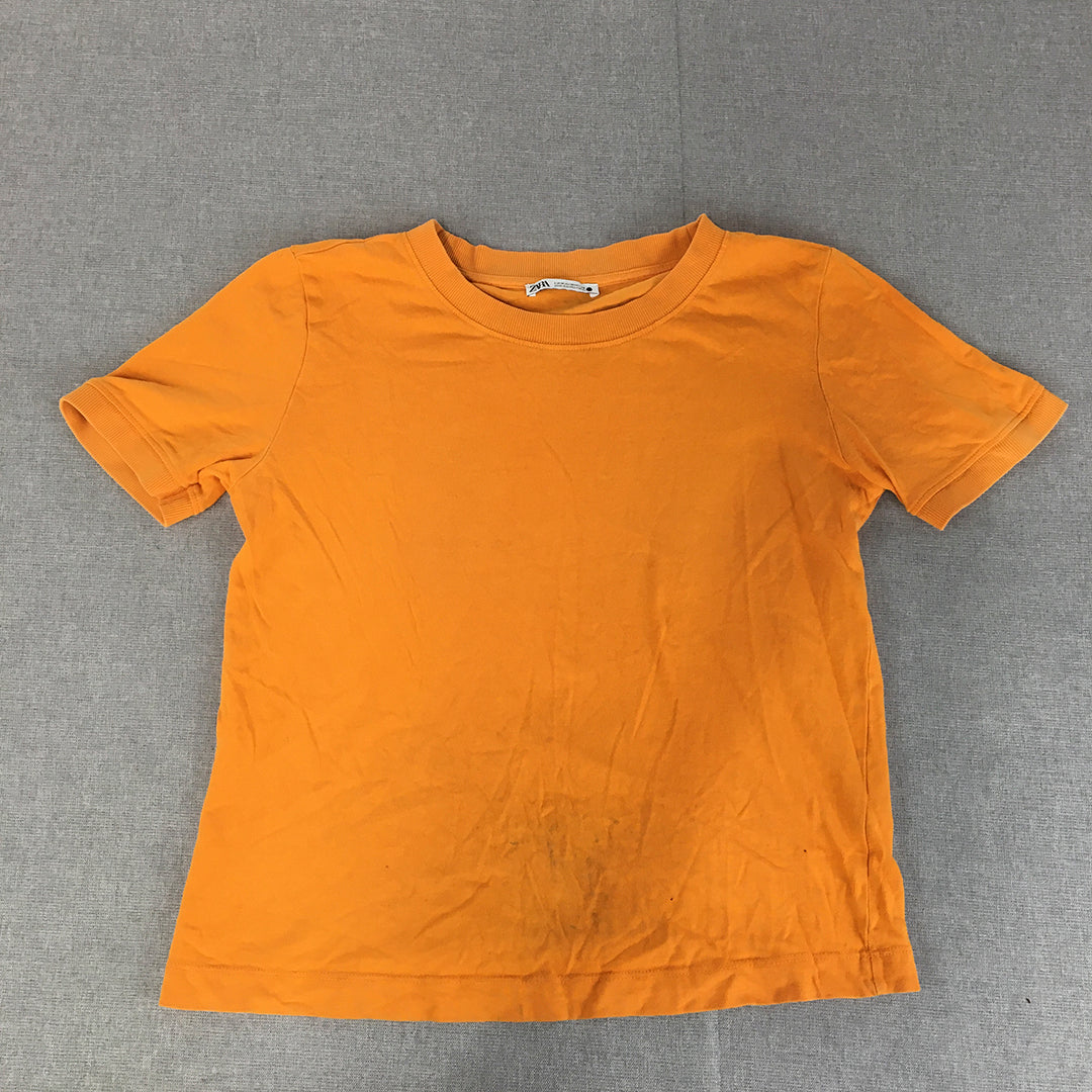 Zara Womens T-Shirt Size M Orange Short Sleeve Crew Neck Top