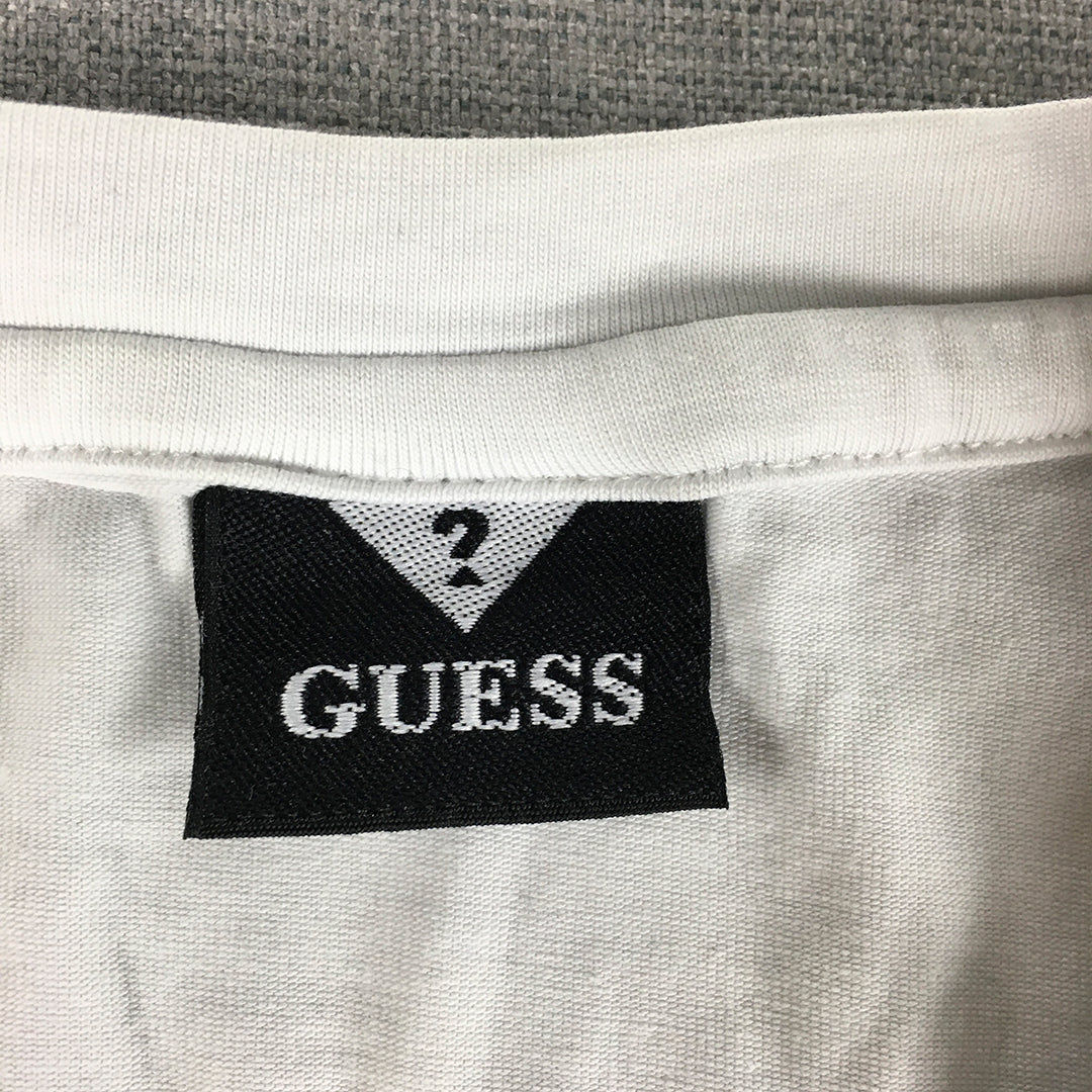 Guess Womens T-Shirt Size S White Striped Logo Crew Neck Cropped Top