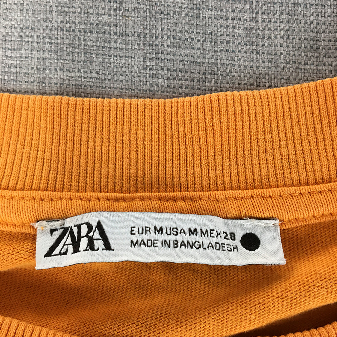 Zara Womens T-Shirt Size M Orange Short Sleeve Crew Neck Top