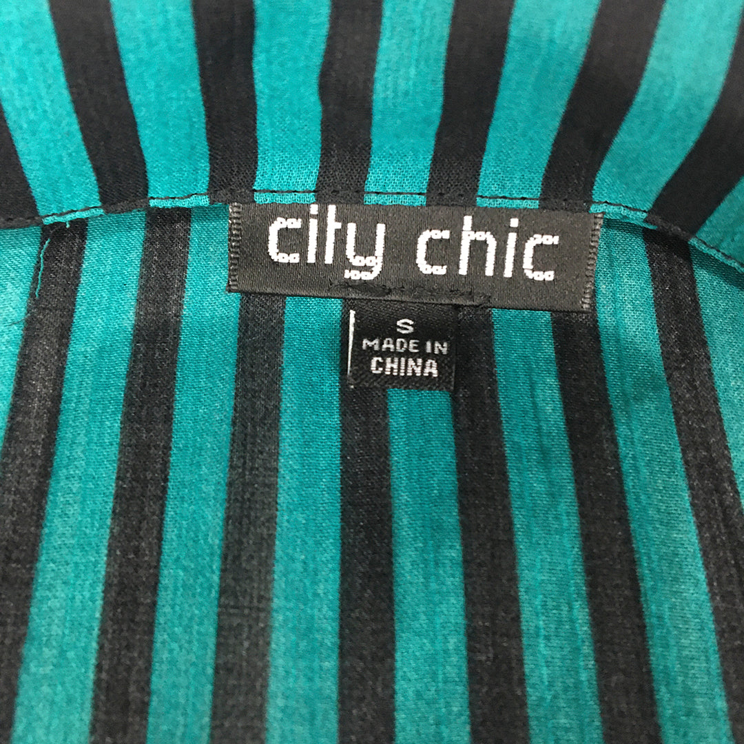 City Chic Womens Shirt Dress Size S Blue Black Striped Midi Sleeveless Button