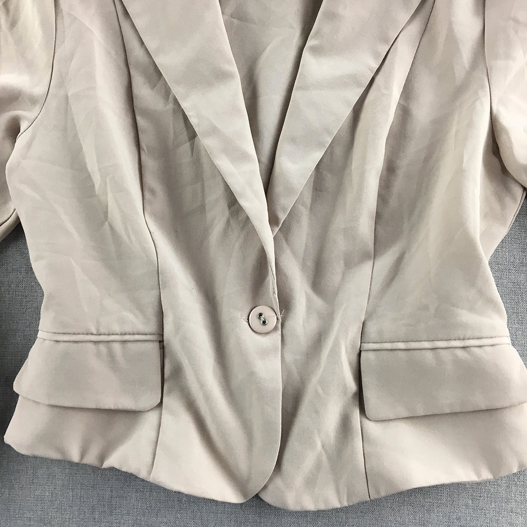 Blossom Womens Jacket Size 12 Grey Button Collared Blazer Coat