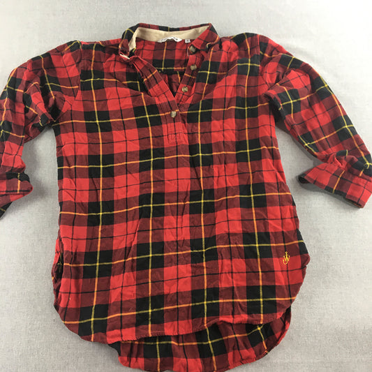 JW Anderson x Uniqlo Womens Shirt Size M Red Checkered Logo Flannel Long Sleeve