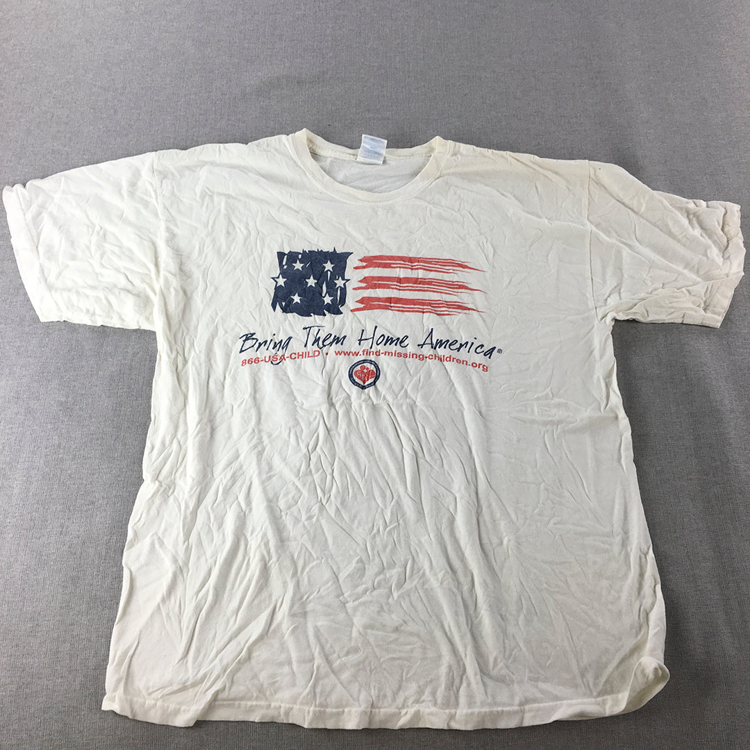 Vintage USA Missing Children T-Shirt Mens Size XL White Flag Bring Them Home