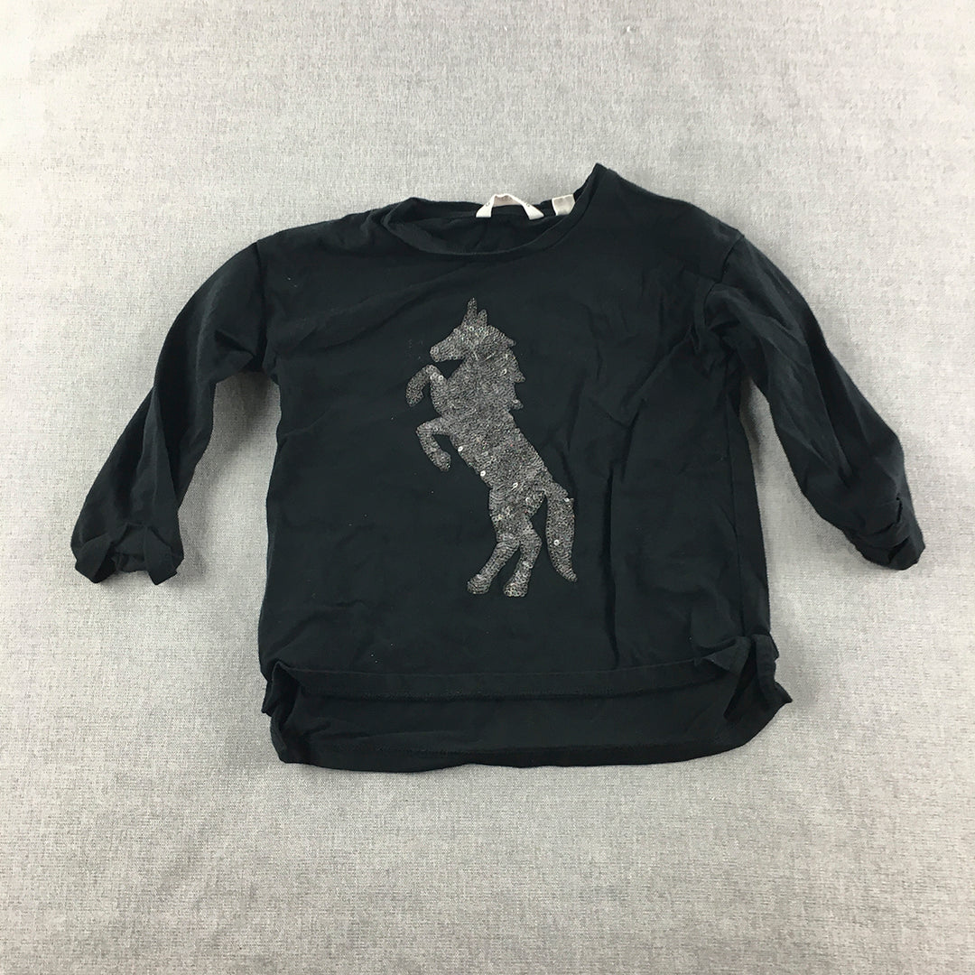 Country Road Womens Sweater Size 4 Black Unicorn Sequin Pullover Jumper