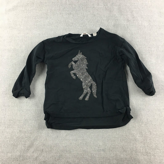 Country Road Womens Sweater Size 4 Black Unicorn Sequin Pullover Jumper