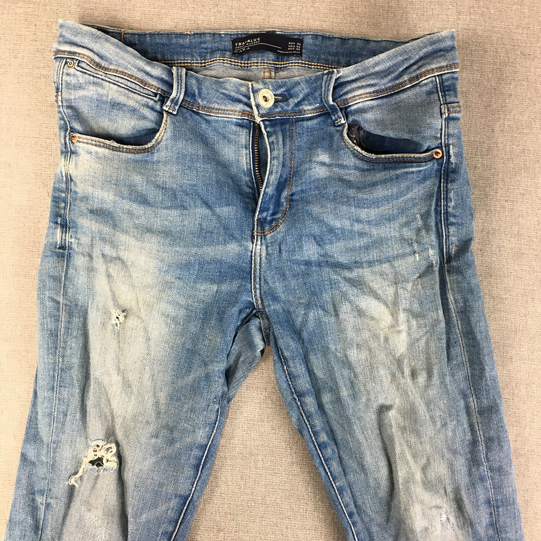 Zara Trafaluc Womens Skinny Jeans Size 6 (W28 x L28) Light Wash Ripped Denim