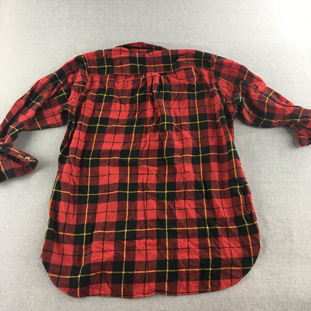 JW Anderson x Uniqlo Womens Shirt Size M Red Checkered Logo Flannel Long Sleeve