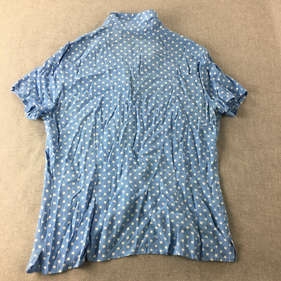 Liz Claiborne Womens Top Size M Blue Polka Dot Short Sleeve Button-Up Shirt