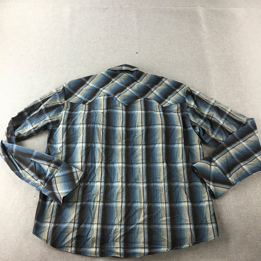 Priknit Mens Shirt Size M (40) Slim Fit Blue Checkered Pearl-Snap Cowboy Western