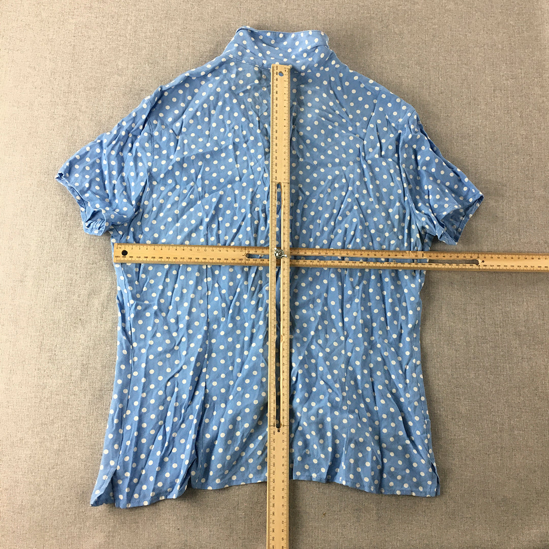 Liz Claiborne Womens Top Size M Blue Polka Dot Short Sleeve Button-Up Shirt