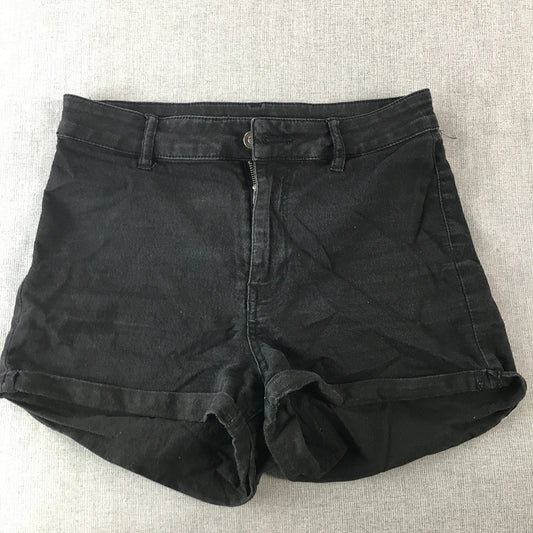 H&M Womens Denim Shorts Size 12 Black Stretch Bermuda