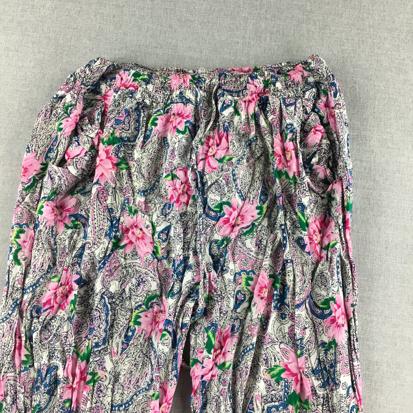 Erin Louise Womens Pants Size S White Pink Floral Elastic Waist