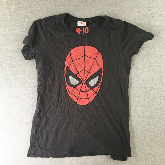 Spiderman Kids Boys T-Shirt Size 9 - 10 Black Embroidered Marvel Superhero