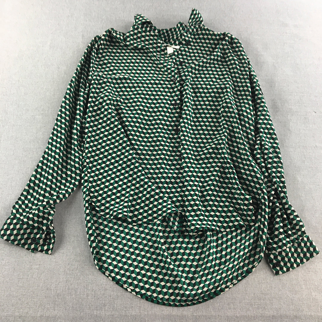 H&M Womens Top Size 10 Green Long Sleeve Shirt Blouse