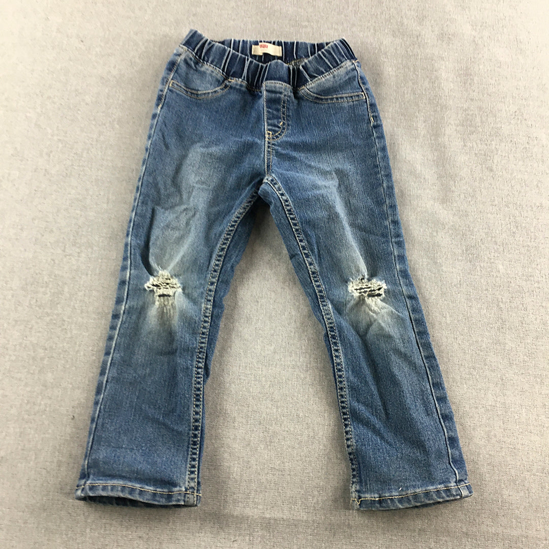 Levi's Kids Boys Jeans Size 4 Blue Elastic Waist Distressed Denim Straight Leg