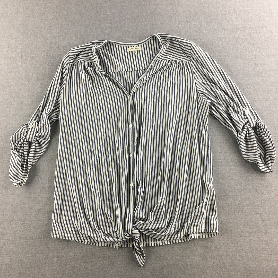 Max Studio Womens Shirt Size XL White Striped Long Sleeve Button-Up Rayon