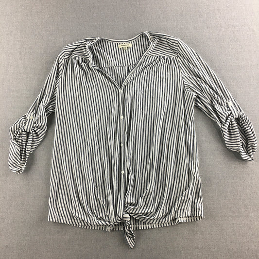 Max Studio Womens Shirt Size XL White Striped Long Sleeve Button-Up Rayon