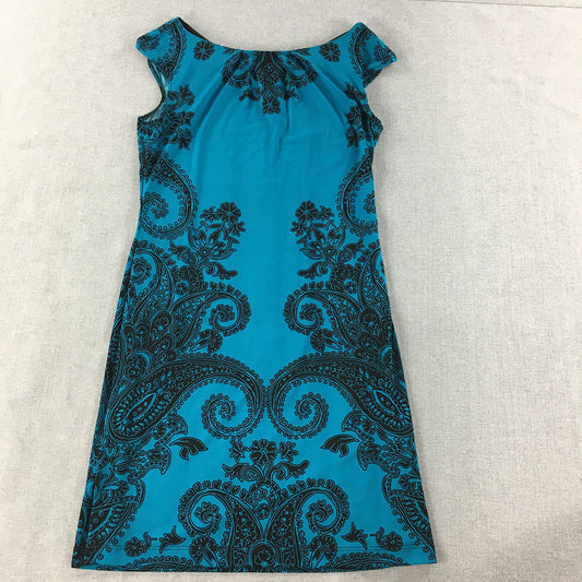 London Times Womens Mini Dress Size 4 Blue Paisley Stretch Fabric