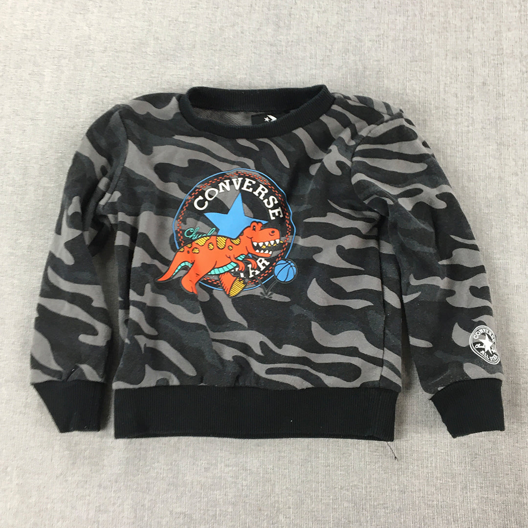 Converse Kids Boys Sweater Size 2 Baby Toddler Grey Camo Dinosaur Jumper