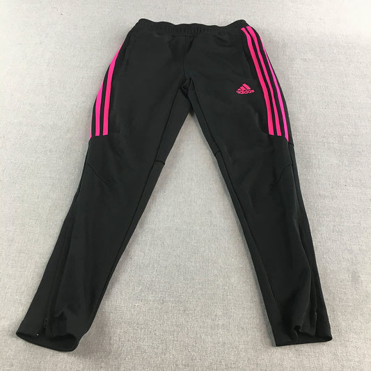 Adidas Kids Girls Tracksuit Pants Size 9 - 10 Years Black Pink Logo Jogger