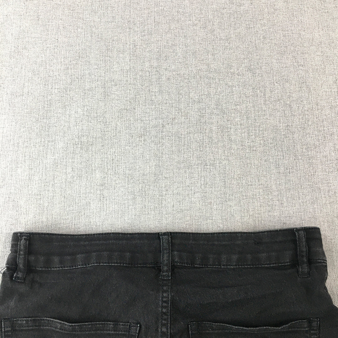 H&M Womens Denim Shorts Size 12 Black Stretch Bermuda