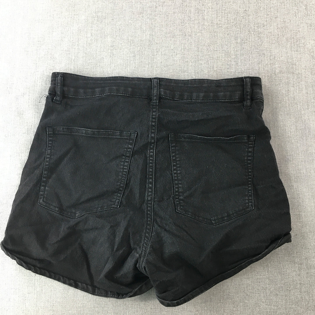 H&M Womens Denim Shorts Size 12 Black Stretch Bermuda