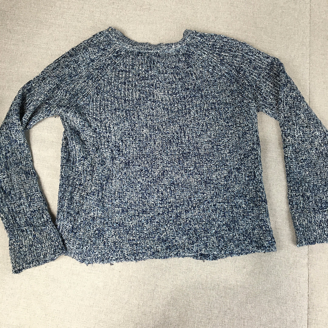 Madame Womens Knit Sweater Size M Blue Crew Neck Pullover Jumper