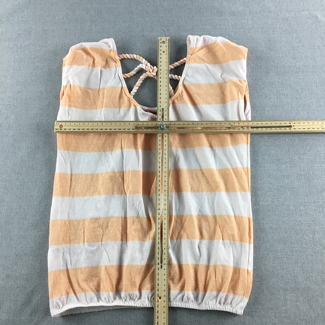 Esprit edc Womens Tank Top Size M Orange White Sleeveless Shirt