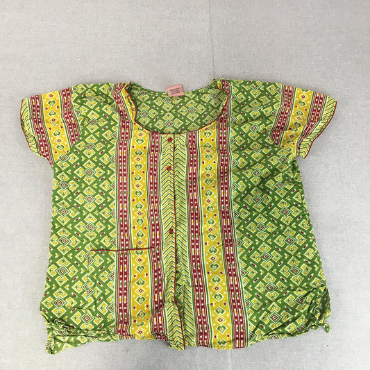 R.D. Night Wear Womens Sleep Shirt Size XL Green Aztec Button Pajama Top